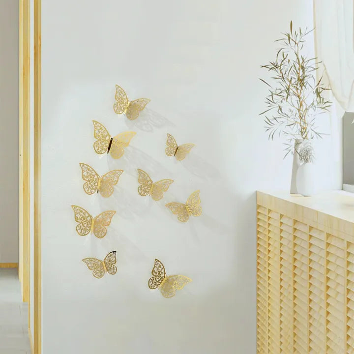 12pcs/lot Metal Inspired Hollow 3D Paper Butterfly Decorations