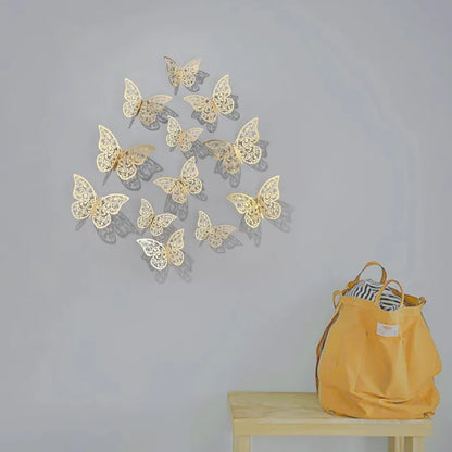 12pcs/lot Metal Inspired Hollow 3D Paper Butterfly Decorations