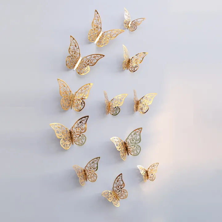 12pcs/lot Metal Inspired Hollow 3D Paper Butterfly Decorations