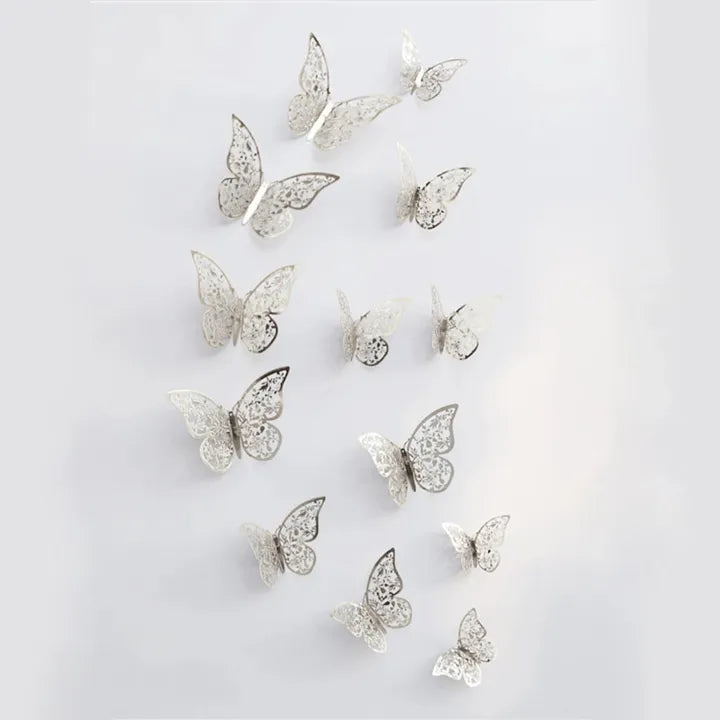 12pcs/lot Metal Inspired Hollow 3D Paper Butterfly Decorations