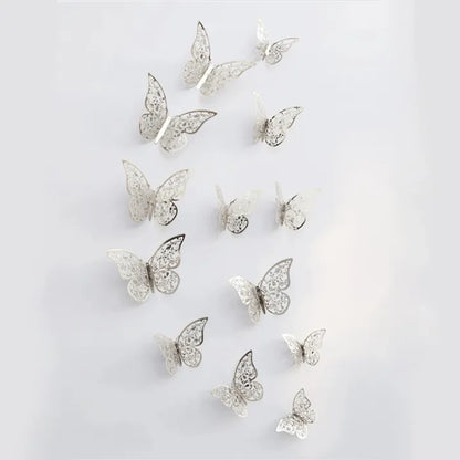 12pcs/lot Metal Inspired Hollow 3D Paper Butterfly Decorations