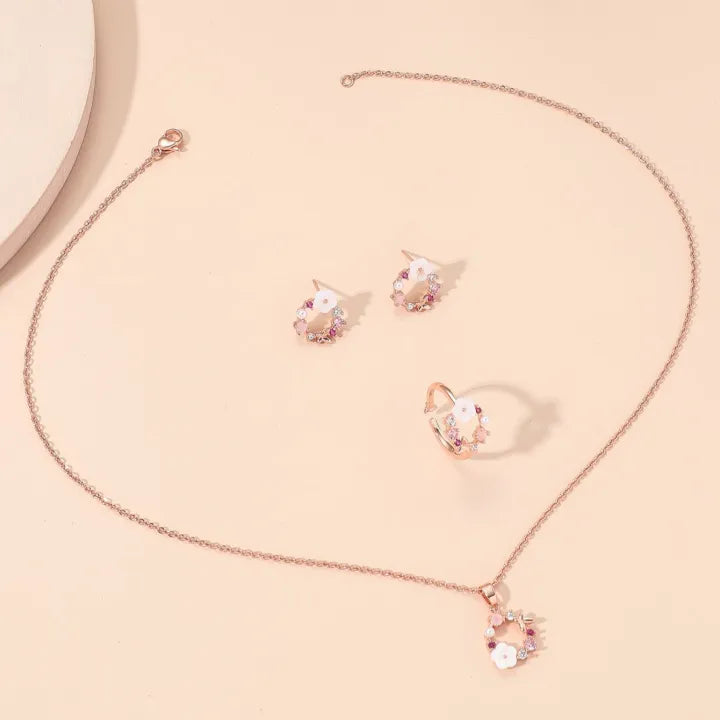 4 Pieces Rose Gold-color Lady Flower  Jewelry Set