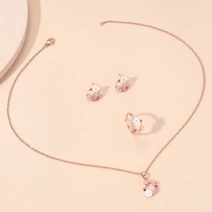 4 Pieces Rose Gold-color Lady Flower  Jewelry Set