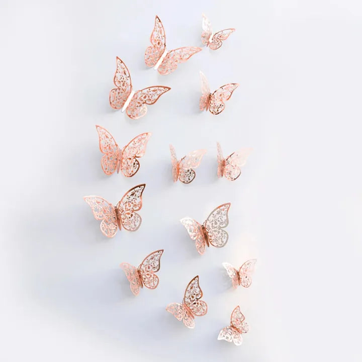 12pcs/lot Metal Inspired Hollow 3D Paper Butterfly Decorations