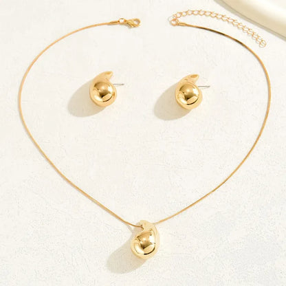 Water Drop Shape Jewelry Set 2 Pcs Necklace Stud Earrings Gold Silver Color Zinc Alloy Simple Style For WomanWater Drop Shape Jewelry Set 2 Pcs Necklace Stud Earrings