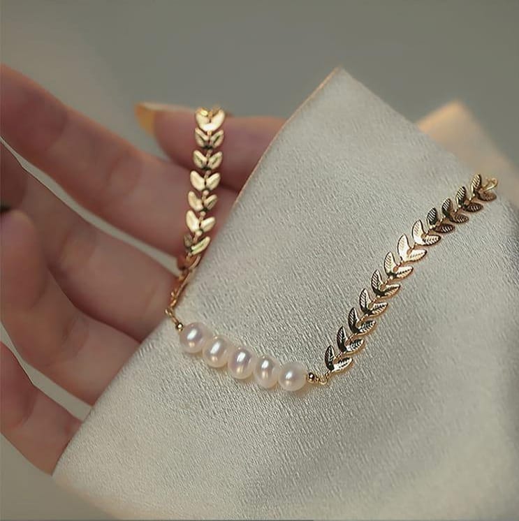 Leaf Pearl Gold Bracelet For Girls