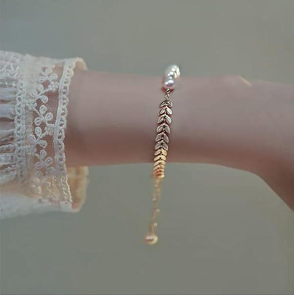 Leaf Pearl Gold Bracelet For Girls